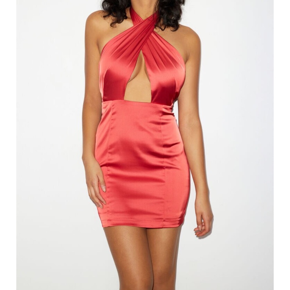 Dynamite Mini Satin Halter Dress